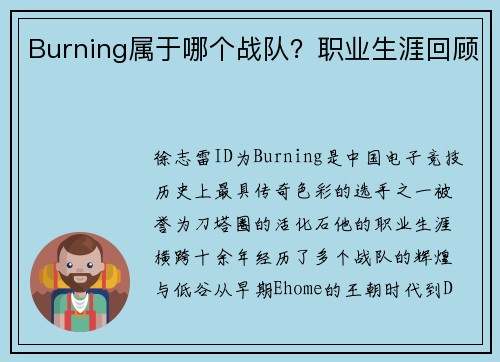 Burning属于哪个战队？职业生涯回顾