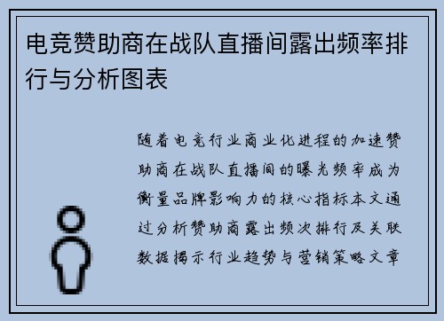 电竞赞助商在战队直播间露出频率排行与分析图表